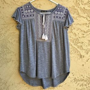 Cute Heather Blue Flutter Short Sleeves Blouse